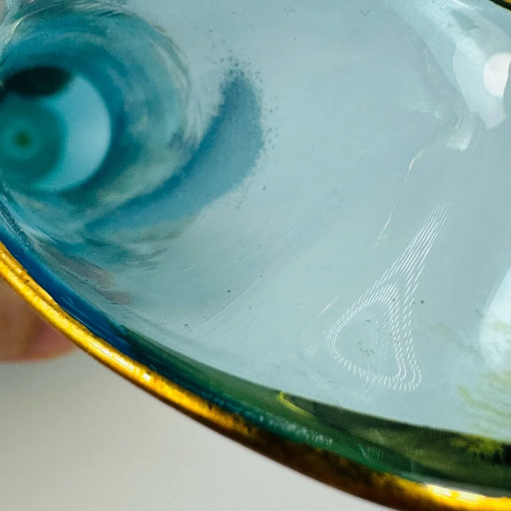 Empoli Italy Glass Aqua Blue Jeweled Decanter Mid Century No Stopper VTG